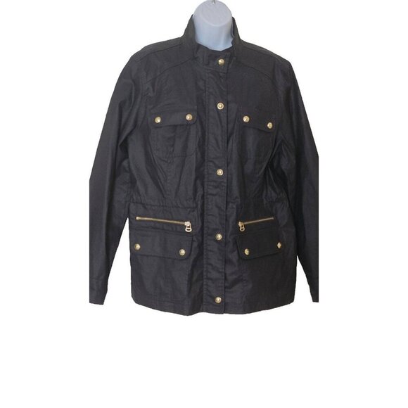 Tommy Hilfiger Women's Navy Blue Utility Zip Snap Coated Rain Jacket size XL - Picture 4 of 9